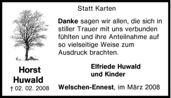 Traueranzeige von Horst Huwald von Tageszeitung