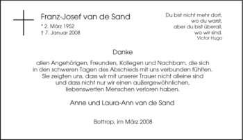 Traueranzeige von Franz-Josef van de Sand von Tageszeitung