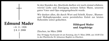 Traueranzeige von Edmund Mader von Tageszeitung