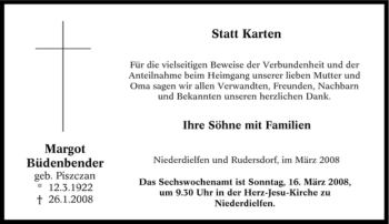 Traueranzeige von Margot Büdenbender von Tageszeitung