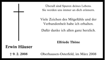 Traueranzeige von Erwin Häuser von Tageszeitung
