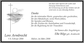 Traueranzeige von Lore Armbrecht von Tageszeitung