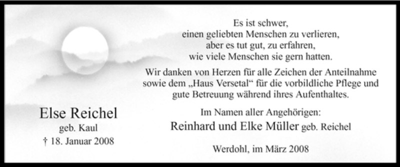  Traueranzeige für Else Reichel vom 01.03.2008 aus Tageszeitung