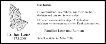 Traueranzeige von Lothar Lenz von Tageszeitung