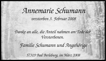 Traueranzeige von Annemarie Schumann von Tageszeitung