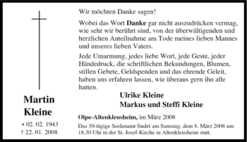 Traueranzeige von Martin Kleine von Tageszeitung