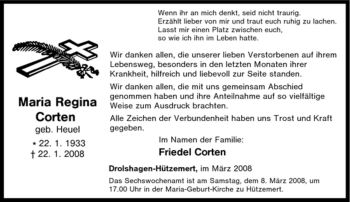 Traueranzeige von Maria Regina Corten von Tageszeitung
