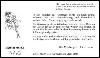Traueranzeige von Helmut Menke von Tageszeitung