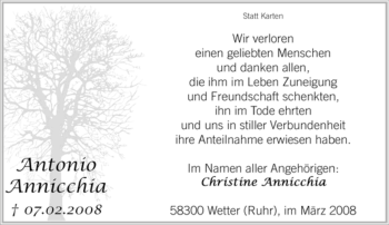 Traueranzeige von Antonio Annicchia von Tageszeitung