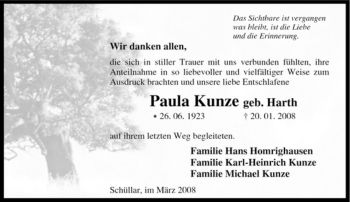 Traueranzeige von Paula Kunze von Tageszeitung