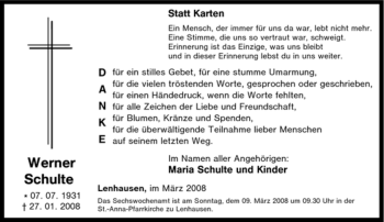 Traueranzeige von Werner Schulte von Tageszeitung