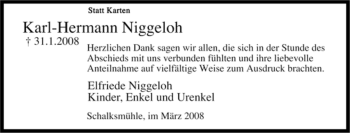 Traueranzeige von Karl-Hermann Niggeloh von Tageszeitung