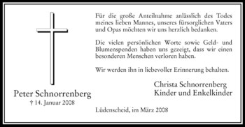Traueranzeige von Peter Schnorrenberg von Tageszeitung