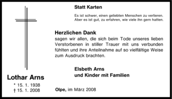 Traueranzeige von Lothar Arns von Tageszeitung
