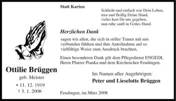 Traueranzeige von Ottilie Brüggen von Tageszeitung