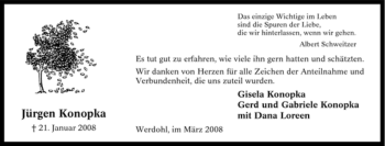 Traueranzeige von Jürgen Konopka von Tageszeitung