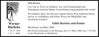 Traueranzeige von Werner Harbeke von Tageszeitung