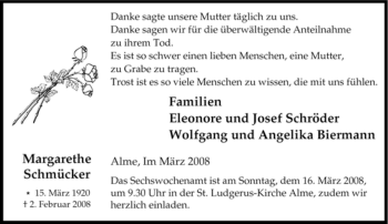 Traueranzeige von Margarethe Schmücker von Tageszeitung