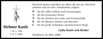 Traueranzeige von Helmut Kauls von Tageszeitung