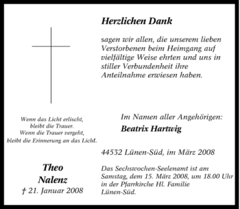 Traueranzeige von Theo Nalenz von Tageszeitung