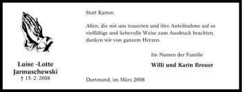 Traueranzeige von Luise -Lotte Jarmuschewski von Tageszeitung