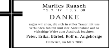 Traueranzeige von Marlies Raasch von Tageszeitung