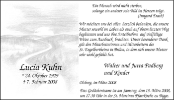 Traueranzeige von Lucia Kuhn von Tageszeitung