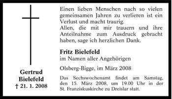 Traueranzeige von Gertrud Bielefeld von Tageszeitung