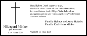 Traueranzeige von Hildegard Minker von Tageszeitung