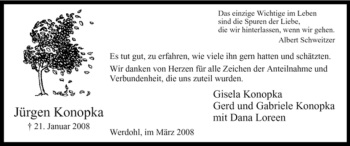 Traueranzeige von Jürgen Konopka von Tageszeitung