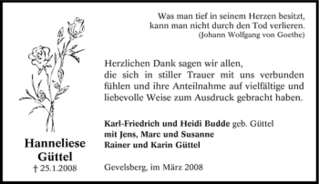 Traueranzeige von Hanneliese Güttel von Tageszeitung