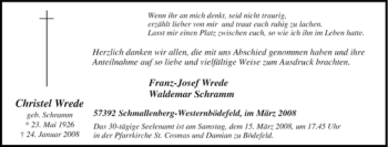Traueranzeige von Christel Wrede von Tageszeitung