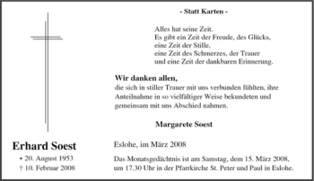 Traueranzeige von Erhard Soest von Tageszeitung
