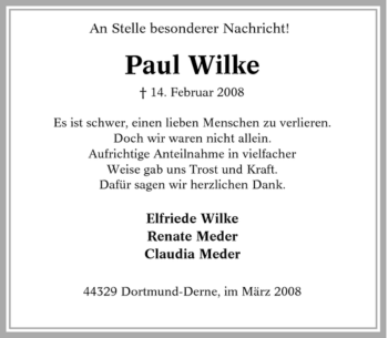 Traueranzeige von Paul Wilke von Tageszeitung