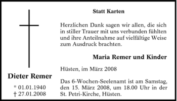 Traueranzeige von Dieter Remer von Tageszeitung