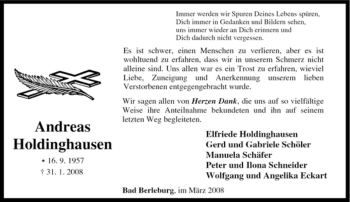 Traueranzeige von Andreas Holdinghausen von Tageszeitung