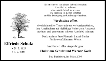Traueranzeige von Elfriede Schulz von Tageszeitung