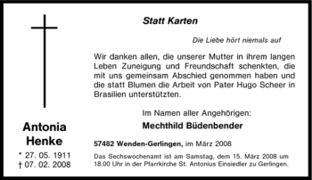 Traueranzeige von Antonia Henke von Tageszeitung