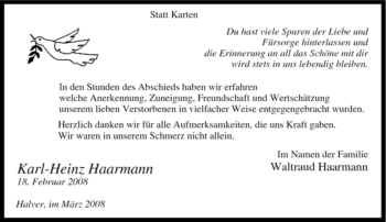Traueranzeige von Karl-Heinz Haarmann von Tageszeitung