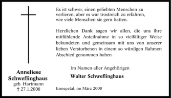 Traueranzeige von Anneliese Schweflinghaus von Tageszeitung