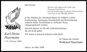 Traueranzeige von Karl-Heinz Haarmann von Tageszeitung