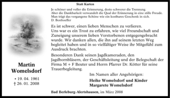 Traueranzeige von Martin Womelsdorf von Tageszeitung