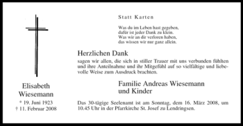 Traueranzeige von Elisabeth Wiesemann von Tageszeitung
