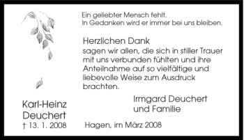 Traueranzeige von Karl-Heinz Deuchert von Tageszeitung