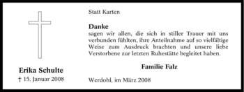 Traueranzeige von Erika Schulte von Tageszeitung