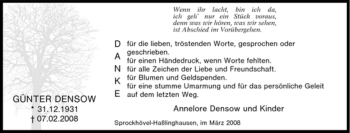 Traueranzeige von Günter Densow von Tageszeitung