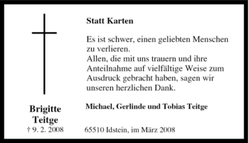 Traueranzeige von Brigitte Teitge von Tageszeitung