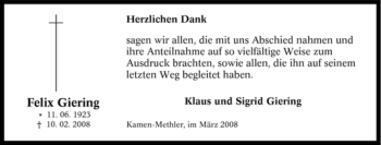 Traueranzeige von Felix Giering von Tageszeitung