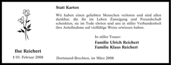 Traueranzeige von Ilse Reichert von Tageszeitung