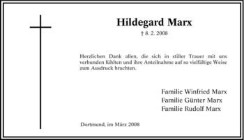Traueranzeige von Hildegard Marx von Tageszeitung